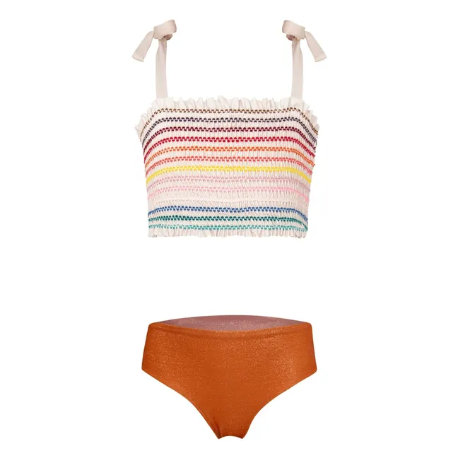 Maillot de Bain Waffle Rayé | Orange