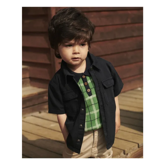 Polo Carreaux Maille Coton Bio | Vert prairie