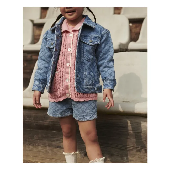 Denim Quilted Organic Cotton Jacket | Light Blue
