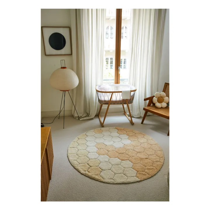 Honeycomb round carpet | Golden sand- Product image n°1