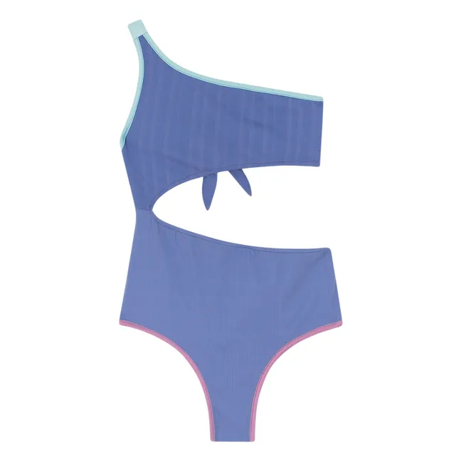 Maillot de Bain Asymétrique Elle Côtelé | Bleu Clair