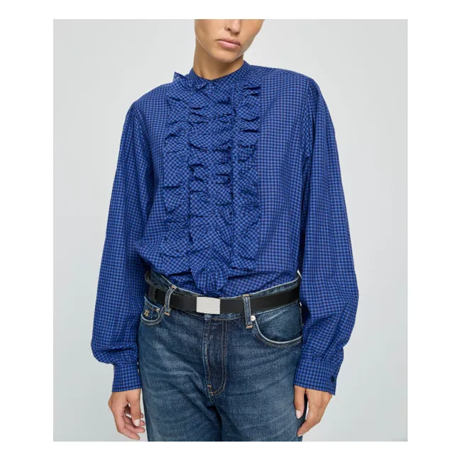 Magrita Cotton Gingham Blouse | Blue