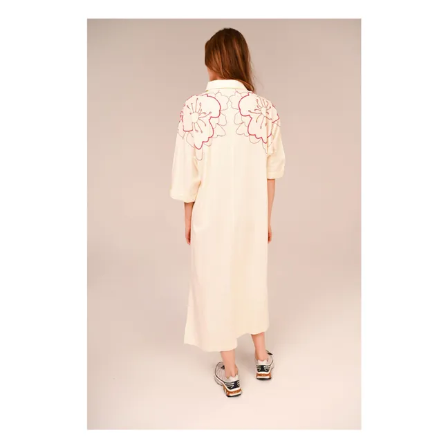 Robe Brodée Lou Pivoine Voile de Coton | Blanc