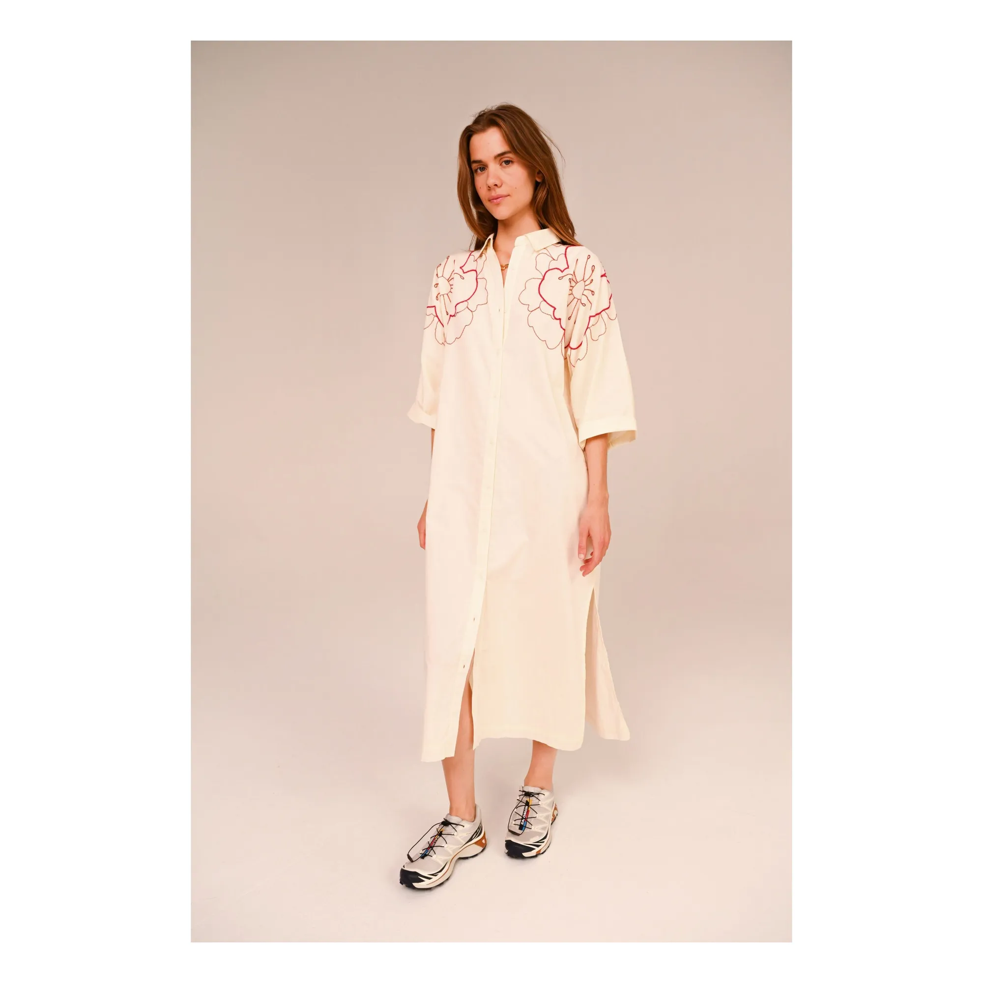 Sacrécoeur White Lou Pivoine Cotton Voile Embroidered Dress