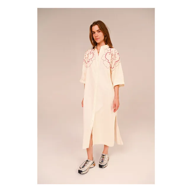 Robe Brodée Lou Pivoine Voile de Coton | Blanc