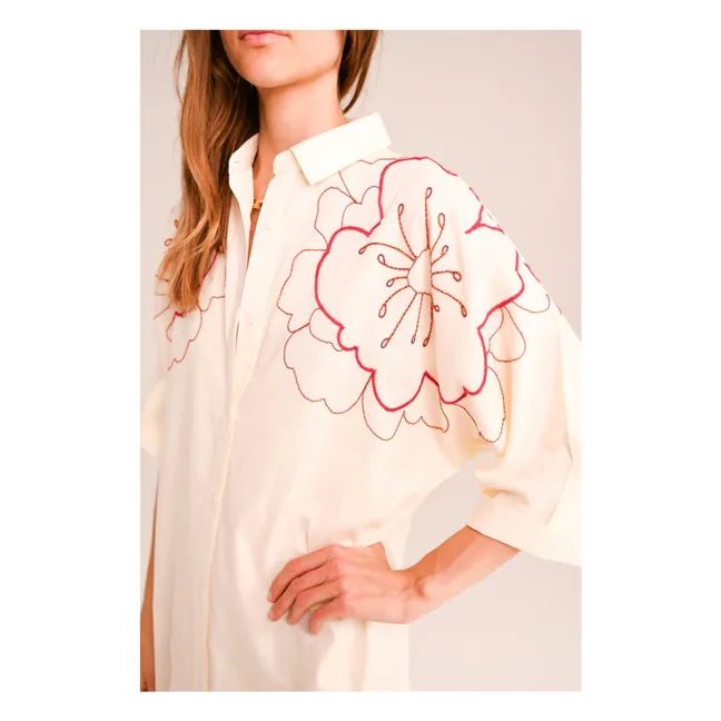 Robe Brodée Lou Pivoine Voile de Coton | Blanc