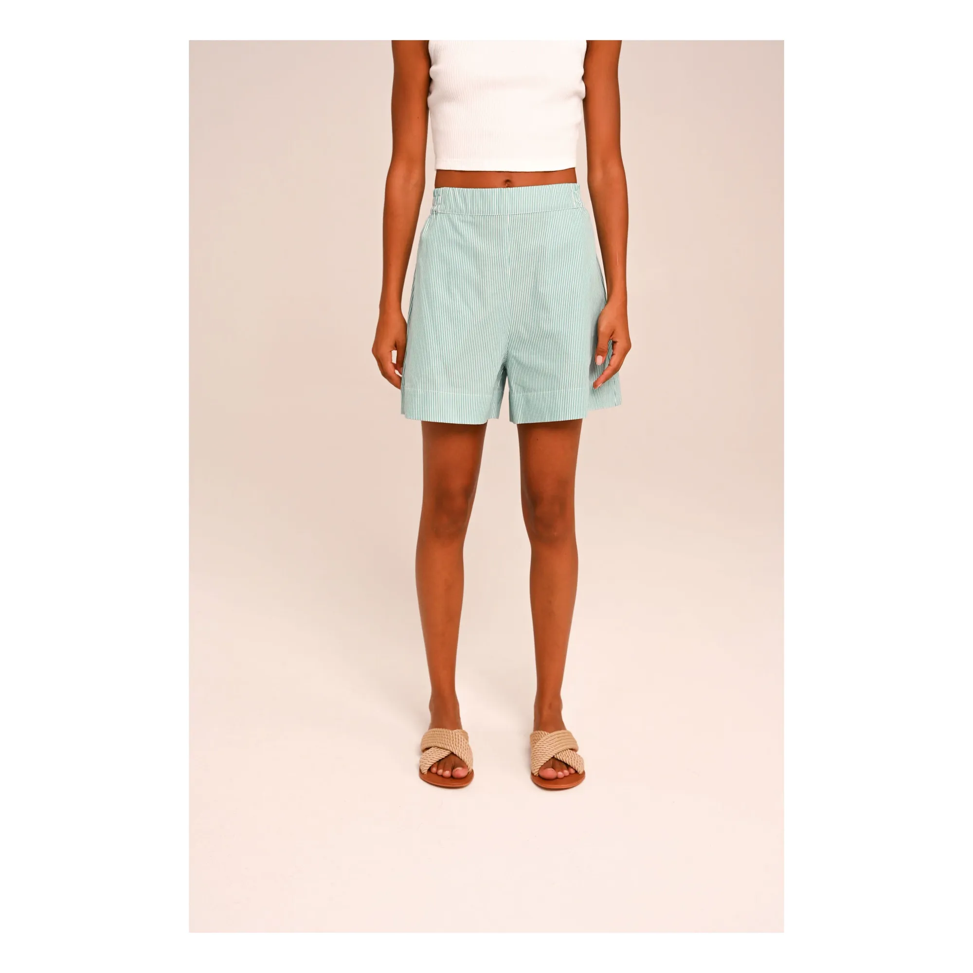 Sacrécoeur Green Water Lilo Popeline Embroidered Shorts