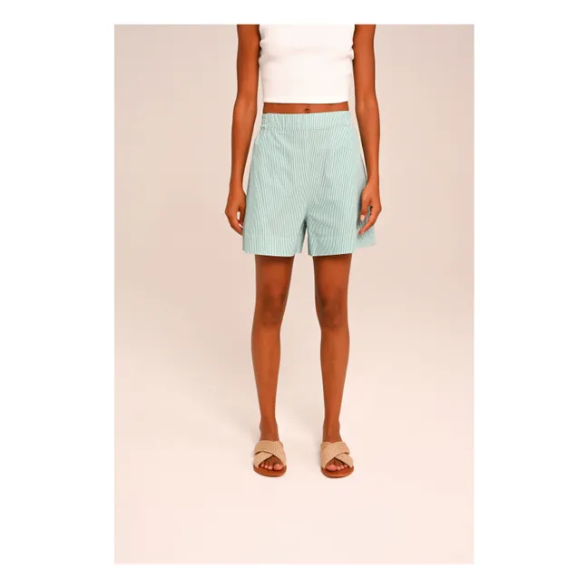 Pantalón corto bordado Lilo Popeline | Verde agua