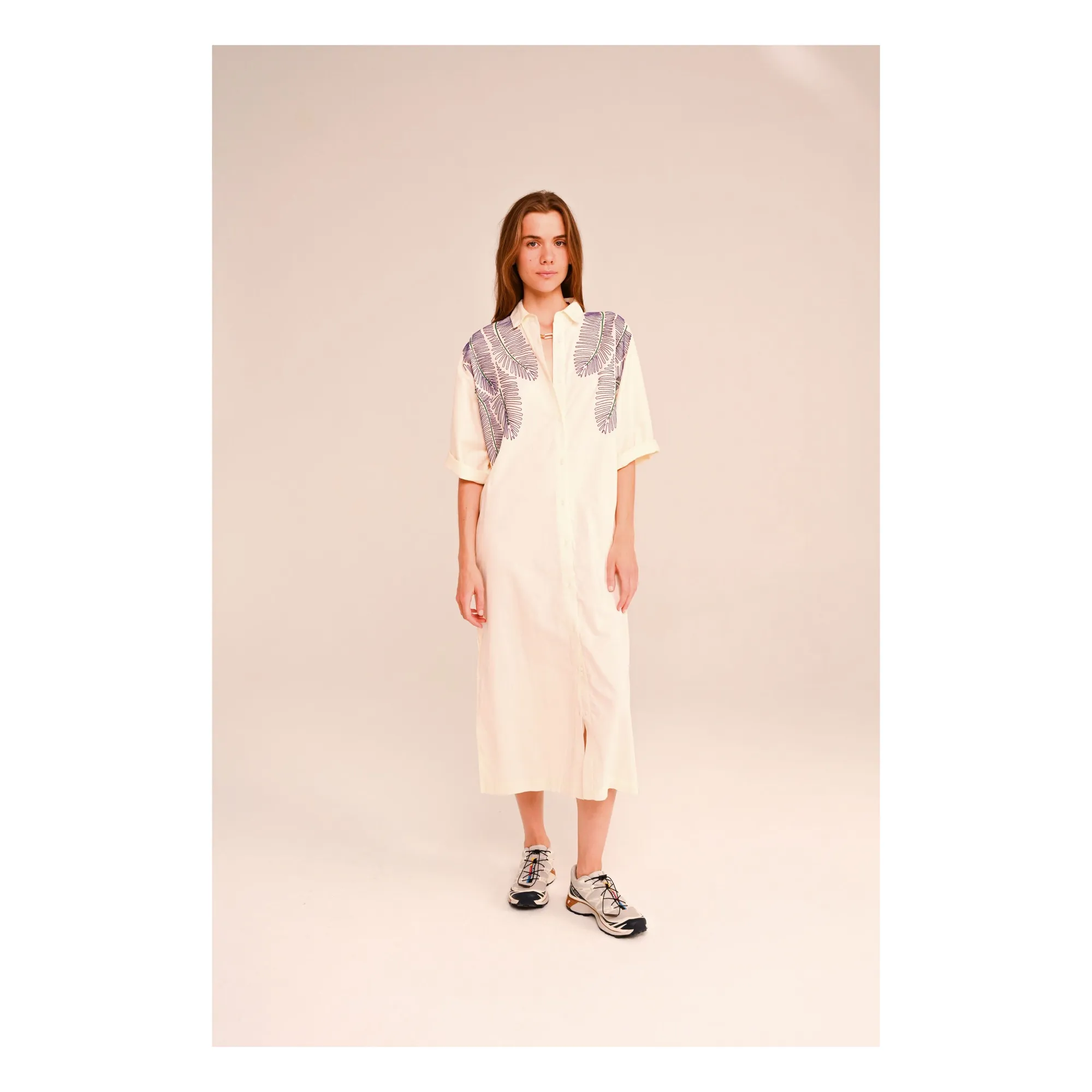 Sacrécoeur White Lou Taro Embroidered Cotton Voile Dress