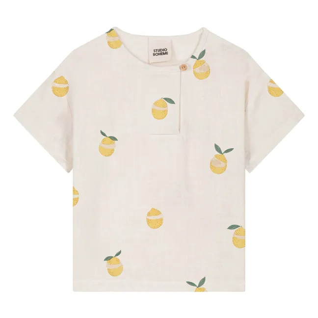 Orso T-shirt Lemons Organic Cotton Gauze | Ecru