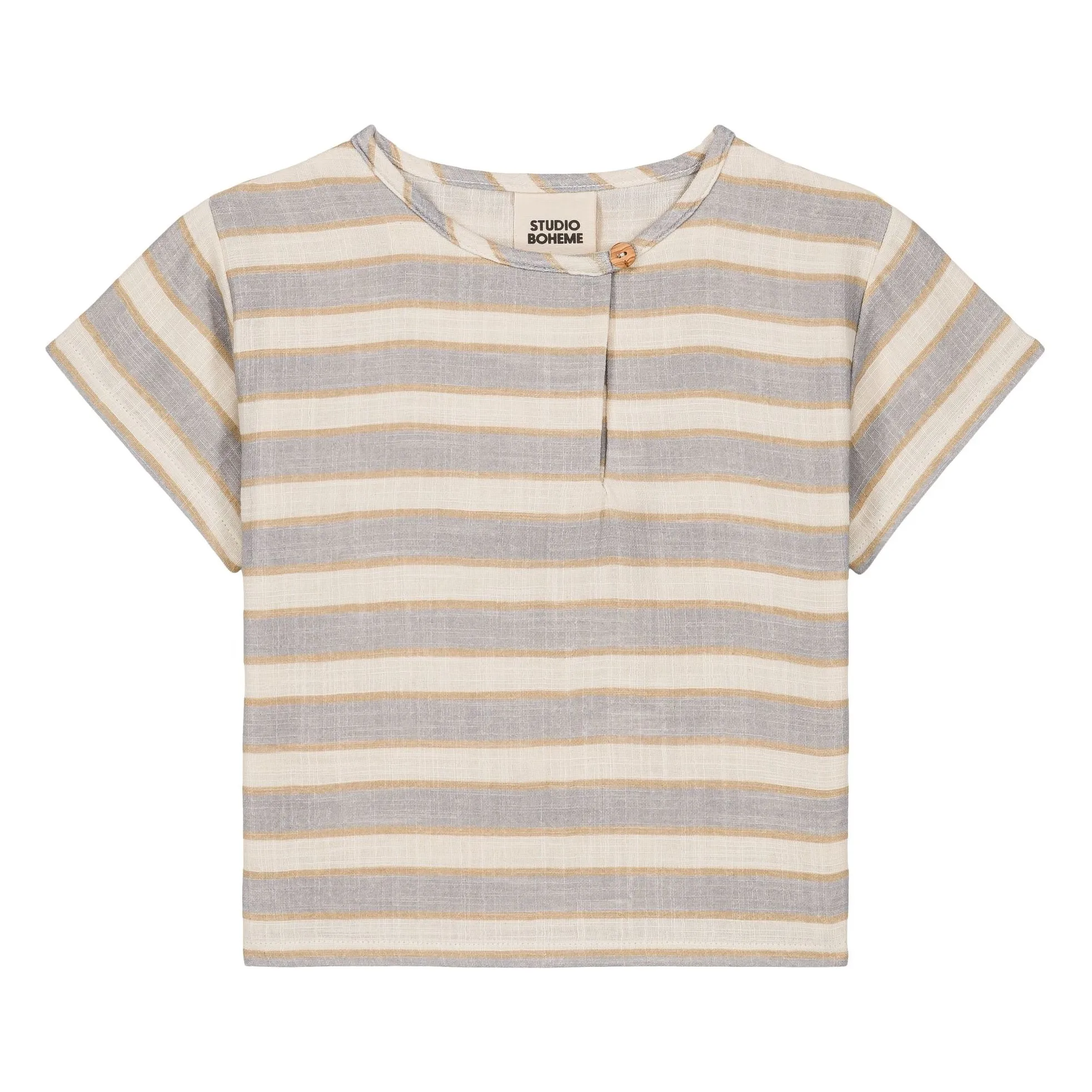 T-shirt Orso Rayé Gaze de Coton Bio | Bleu pâle- Image produit n°0