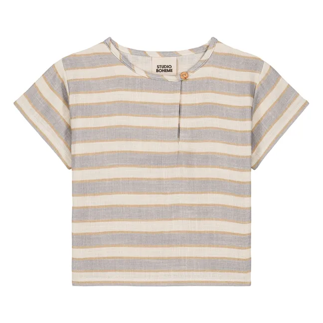 Camiseta de rayas Orso Gasa de algodón orgánico | Azul Pálido