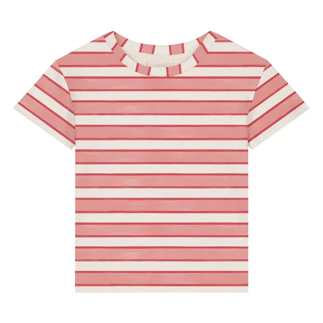 T-shirt Essential Rayé Eponge Coton Bio | Rose