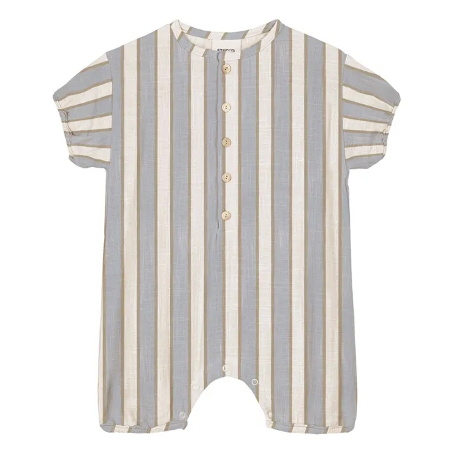 Combishort Bebecito Rayée Coton Bio | Bleu pâle