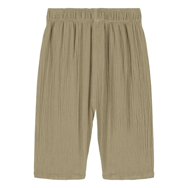Pantalon Gauffré Cousin Gaze de Coton Bio | Vert kaki clair