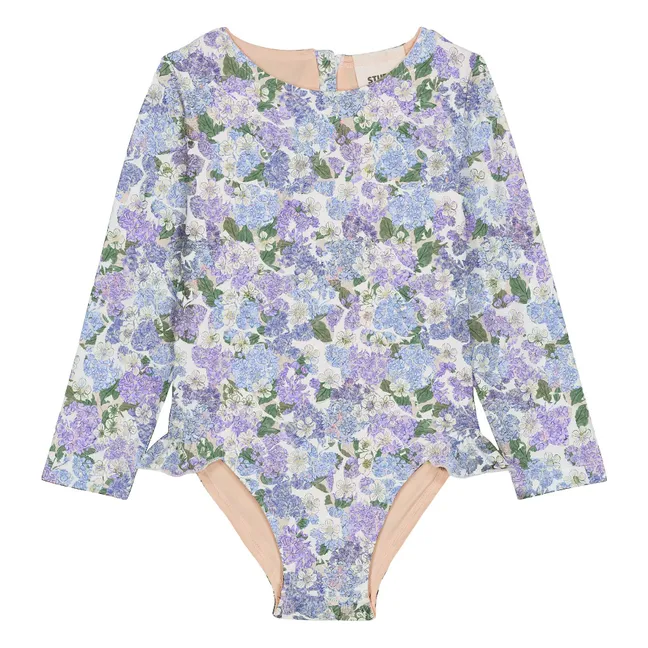 Maillot de Bain Manches Longues Josepha Fleurs Fibres Recyclées | 	Lilas