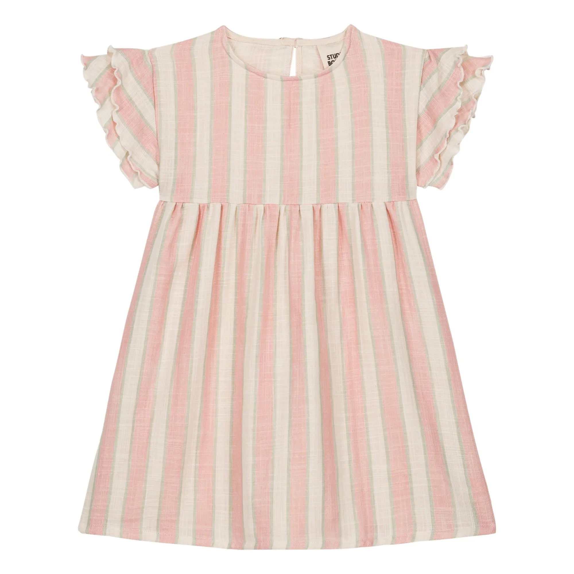 Robe Cousine Rayée Gaze de Coton Bio | Rose- Image produit n°0