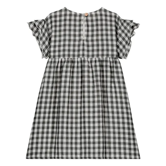 Vestido de gasa de algodón orgánico Cousine Vichy | Negro