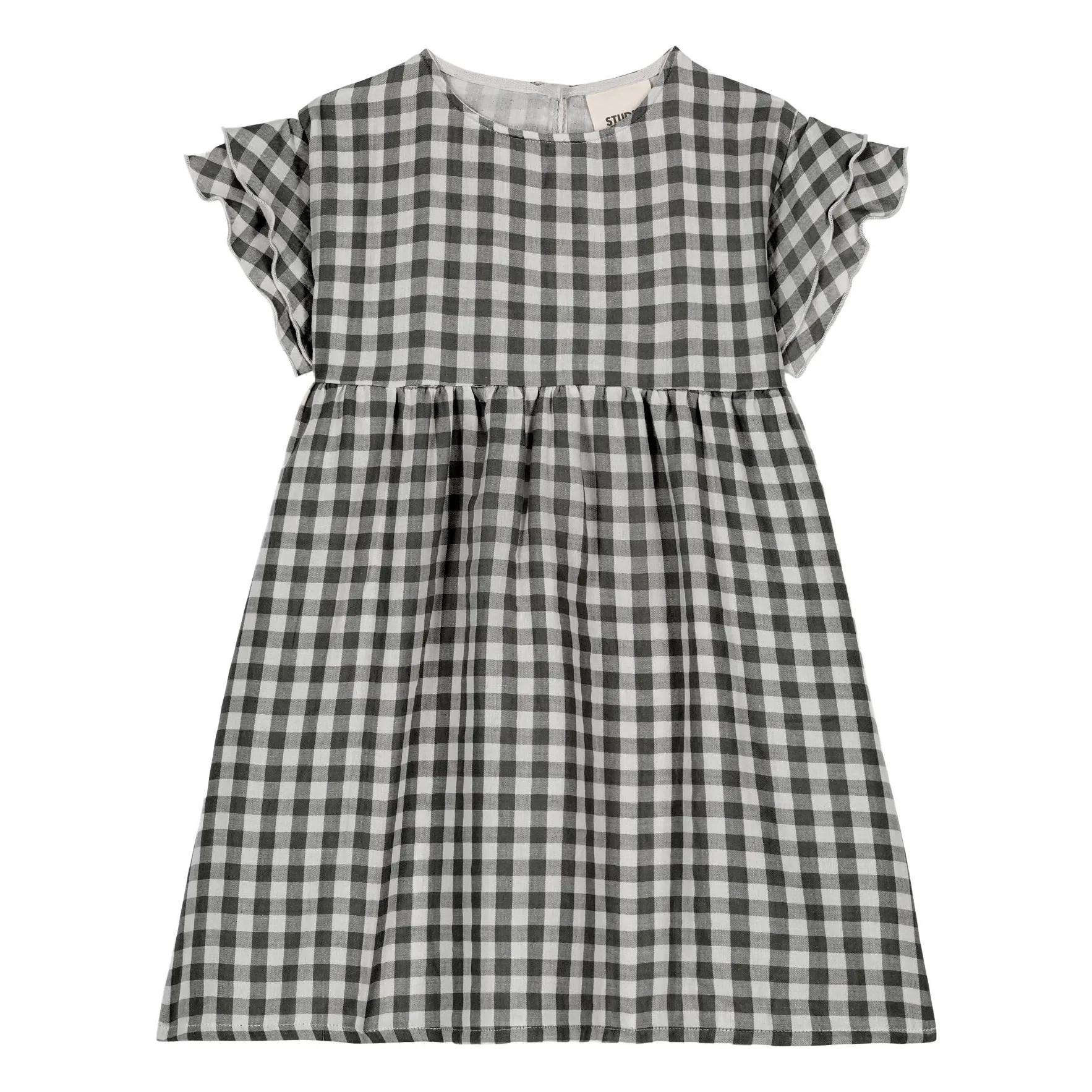 Studio Bohème Girls Black Cousine Vichy Organic Cotton Gauze Dress