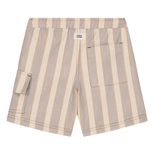 Striped Organic Cotton Cargo Bermuda Shorts | Pale blue