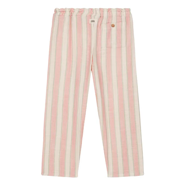 Pantalon Cousin Rayé Gaze de Coton Bio | Rose