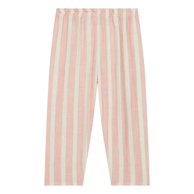 Pantalon Cousin Rayé Gaze de Coton Bio | Rose