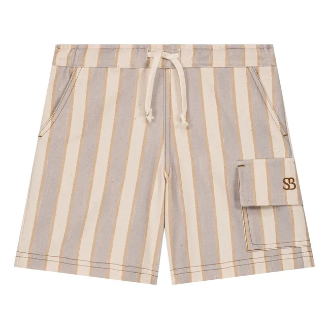 Striped Organic Cotton Cargo Bermuda Shorts | Pale blue