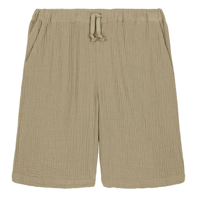 Basile Waffle Bermuda Organic Cotton Gauze | Khaki