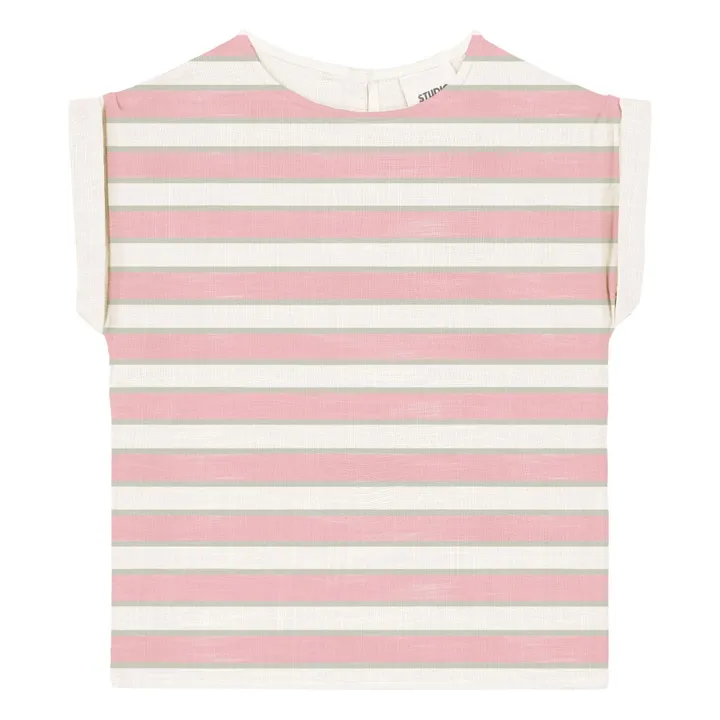 Praslin Striped Cotton Gauze T-Shirt | Pink- Product image n°0