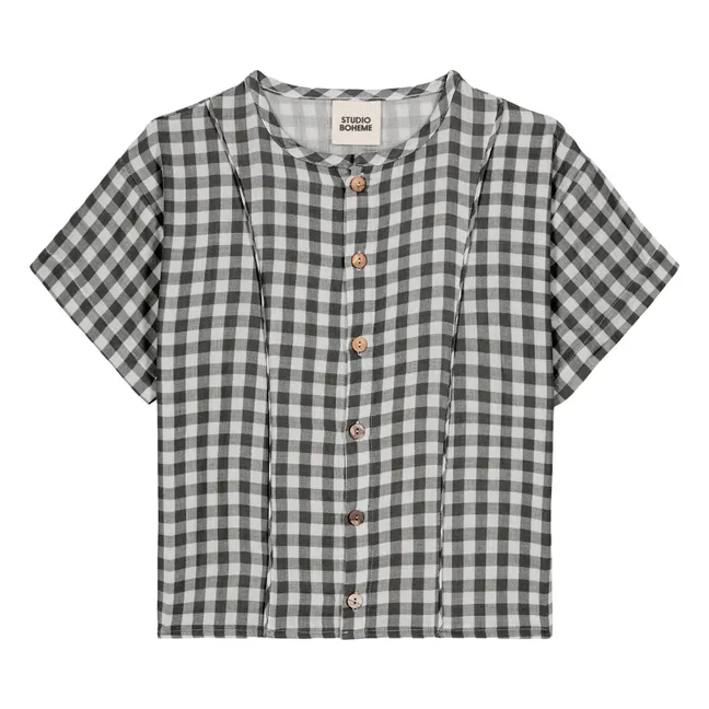 Thelme Vichy Blouse Organic Cotton Gauze | Black