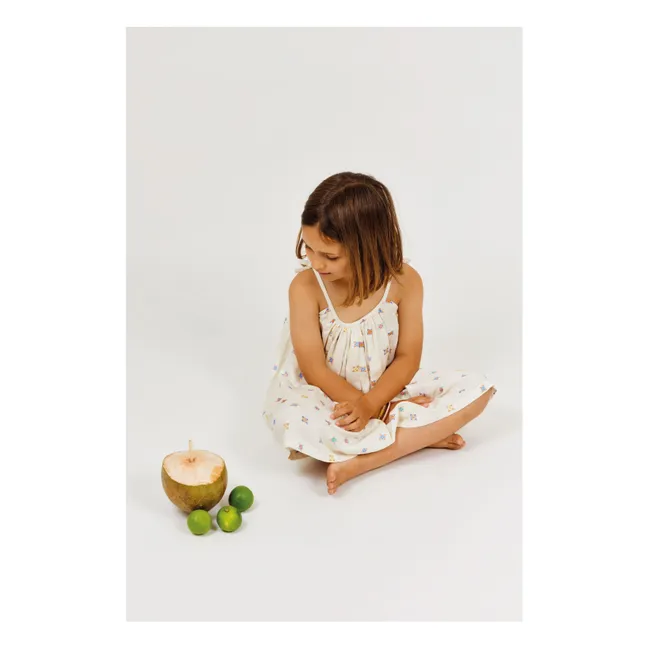 Robe Bretelles Fleurie Voile Lin | Ecru