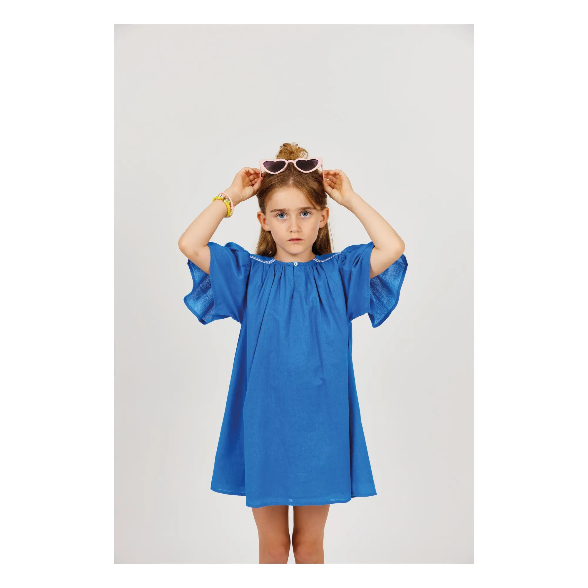 Robe Volants Voile Coton Bio | Bleu azur- Image produit n°1