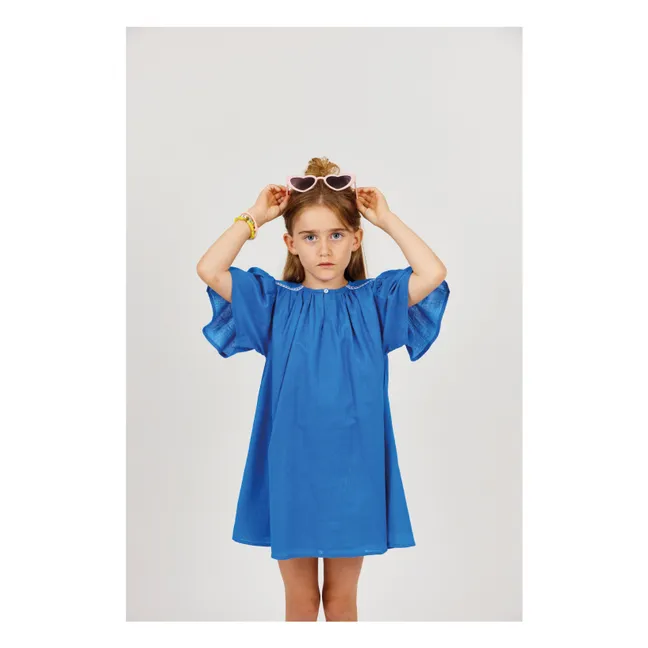 Robe Volants Voile Coton Bio | Bleu azur