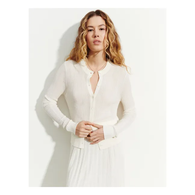 Ribbed Cotton and Silk Cardigan | Panna Cotta