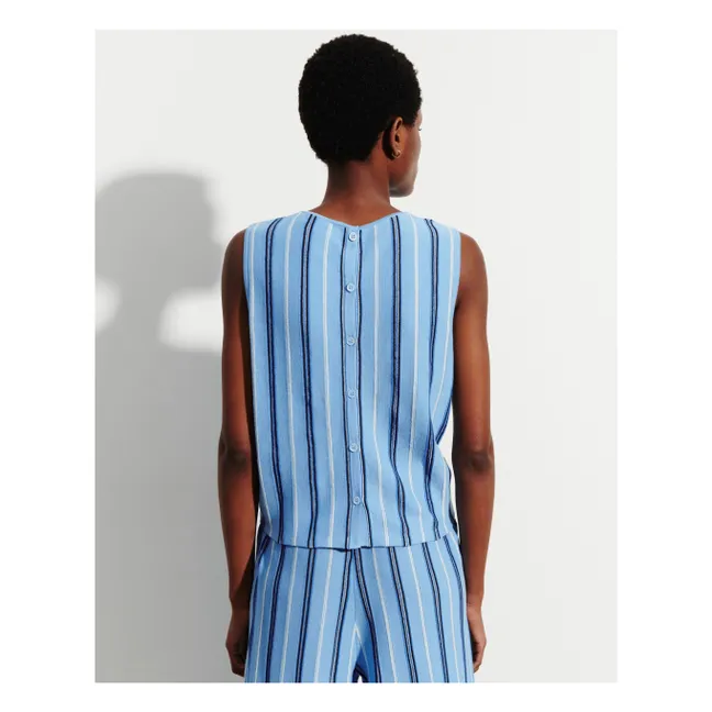 Linen Cotton and Silk Stripes Sweater | Blue