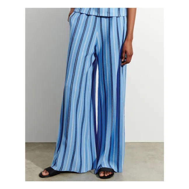 Pantalón a rayas de lino, algodón y seda | Azul