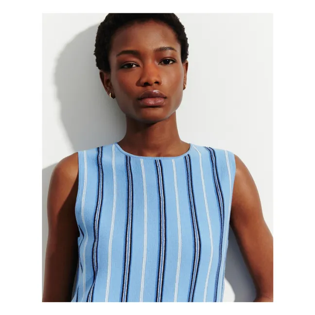 Maglione a righe in lino, cotone e seta | Blu