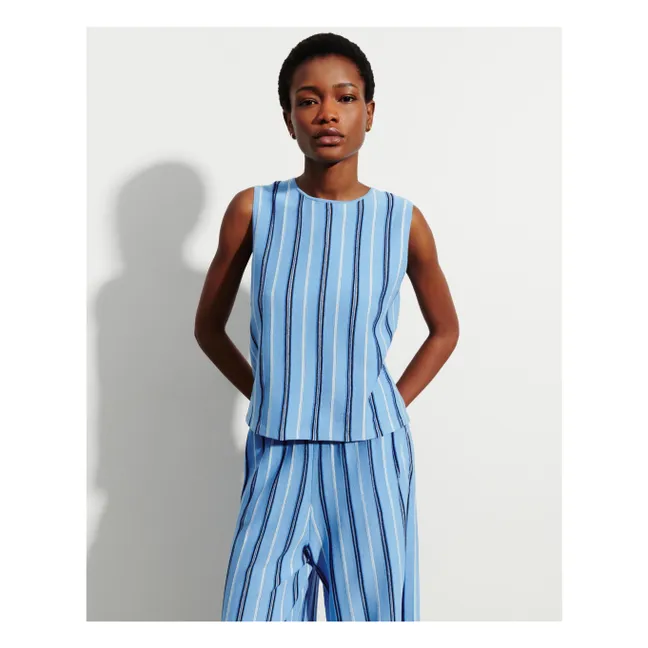 Pull Rayures Lin Coton et Soie | Bleu