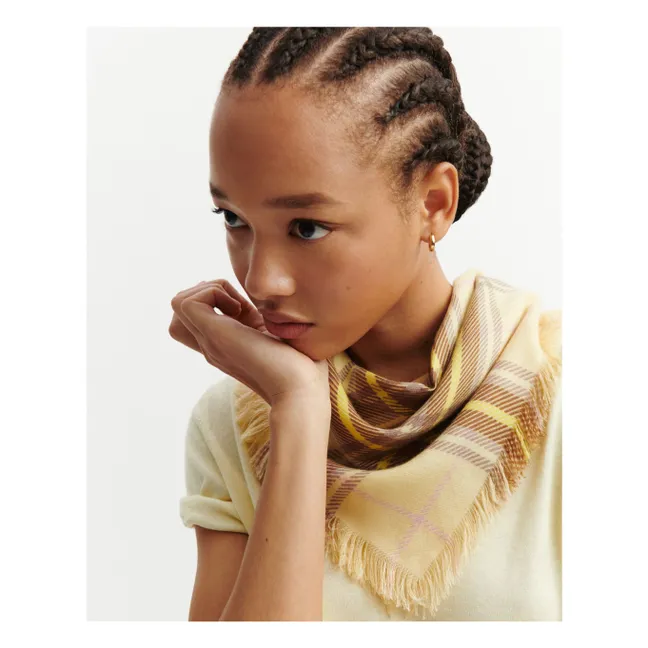 Mini Carré Tartan Cashmere Scarf | Lemon yellow