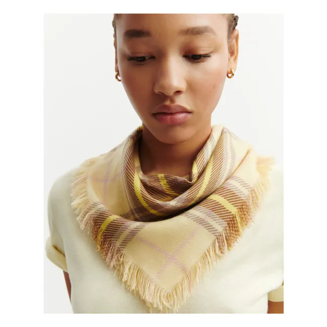 Mini Carré Tartan Cashmere Scarf | Lemon yellow