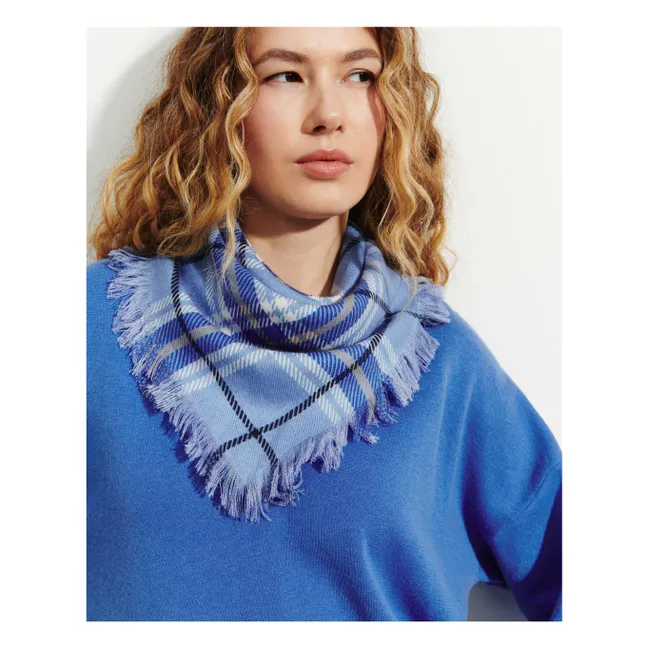 Schal Mini Quadrat Tartan Kaschmir | Blau