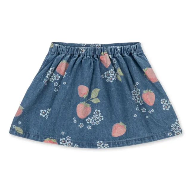 Jupe Denim Magot Fraises Coton Bio | Bleu