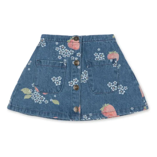 Jupe Denim Magot Fraises Coton Bio | Bleu
