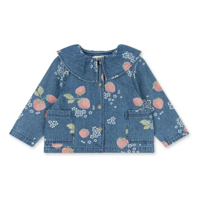 Veste Denim Col Magot Fraises Coton Bio | Bleu