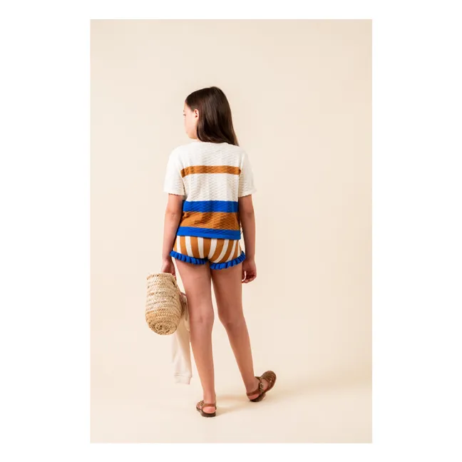Pantalones cortos de jacquard con rayas y volantes | Caramelo