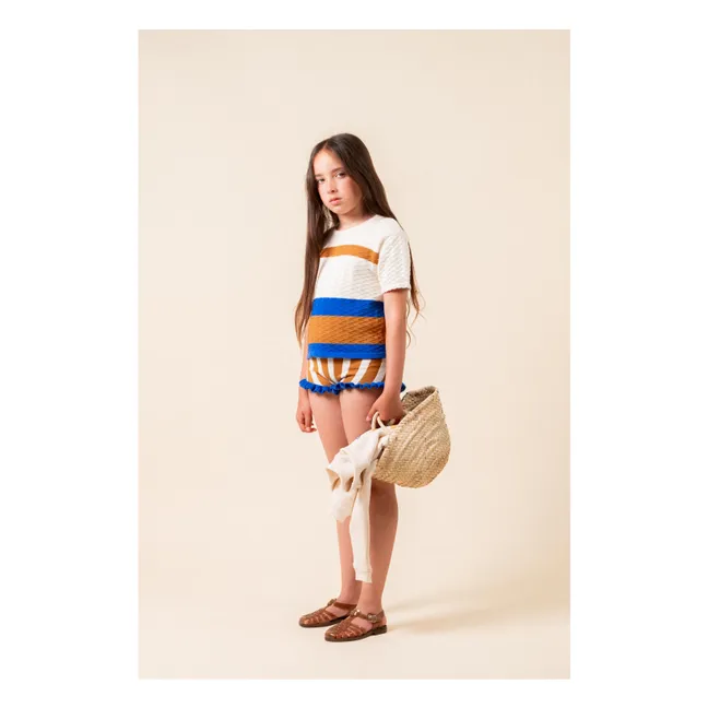 Color Block Fine Mesh T-shirt | Caramel