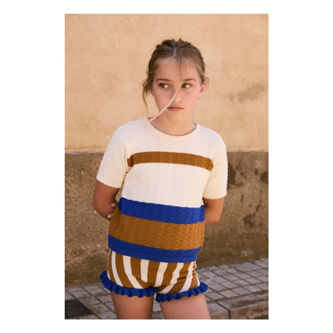 Jacquard Striped Ruffle Shorts | Caramel