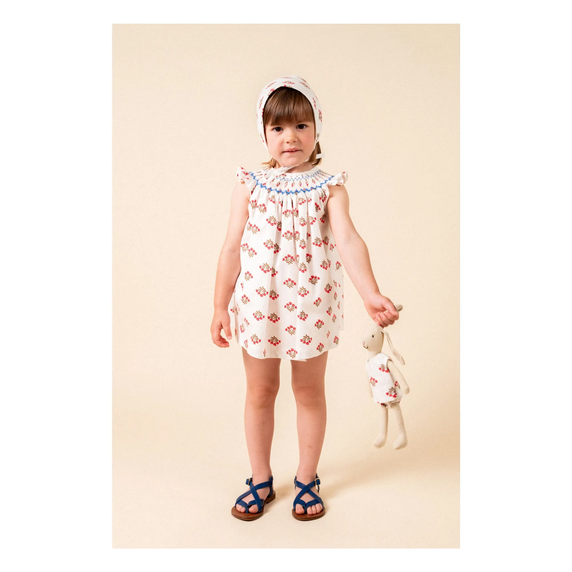 Birinit White Monzón Organic Cotton Smocked Blouse And Bloomer Set
