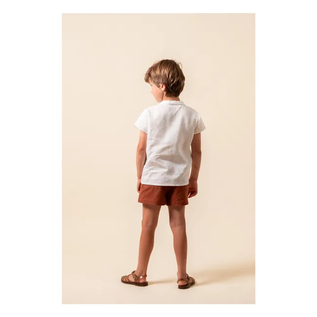 Linen shirt with embroidered pockets | White
