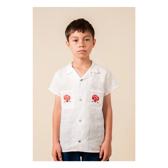 Linen shirt with embroidered pockets | White